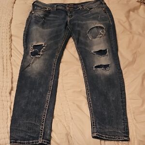 Distressed Silver Boyfriend Jeans Size 32